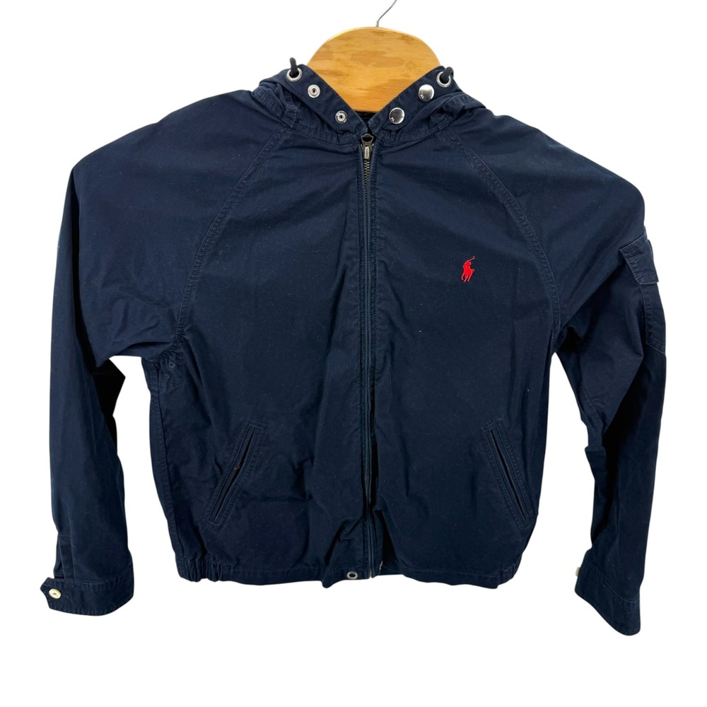 Polo Ralph Lauren Navy Blue Hooded Windbreaker Jacket Mens Medium Red Pony Logo